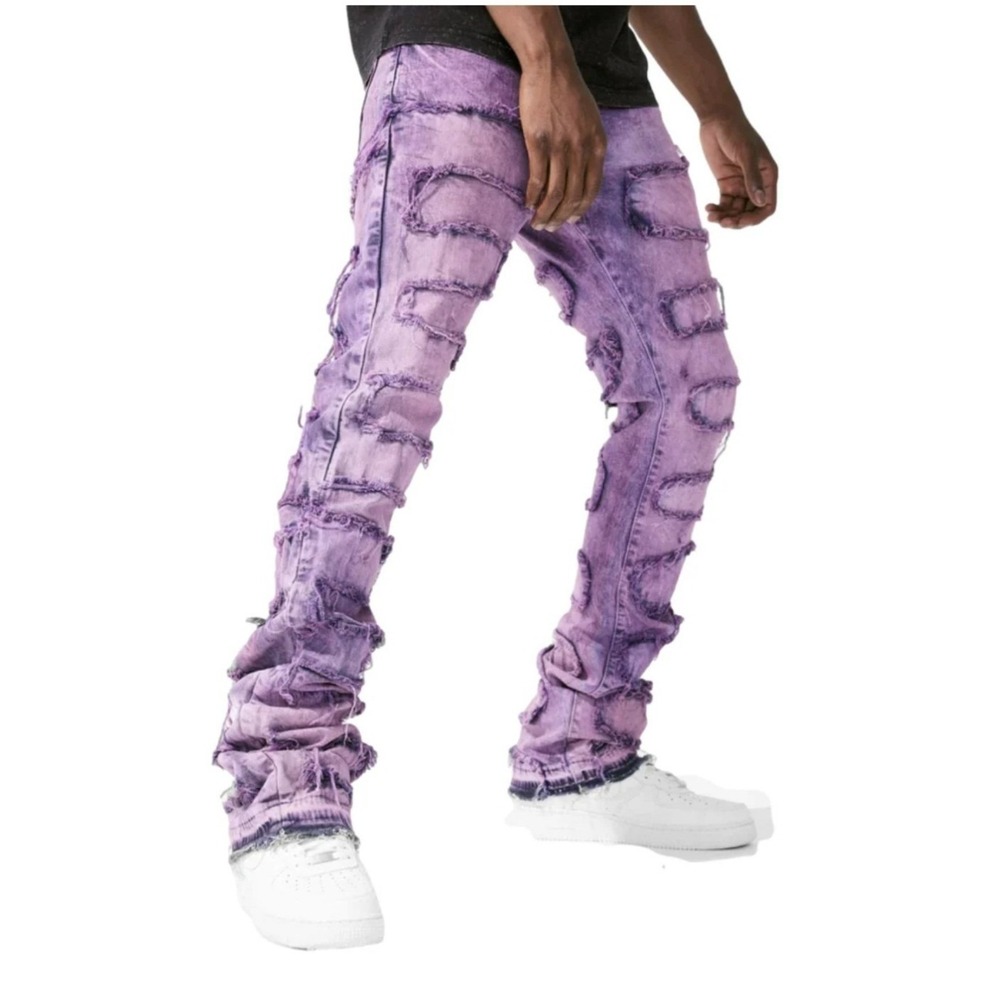 Jordan‎ Craig Martin Stacked Oasis Frayed Denim Jeans Purple JTF1131 Size 10 Y